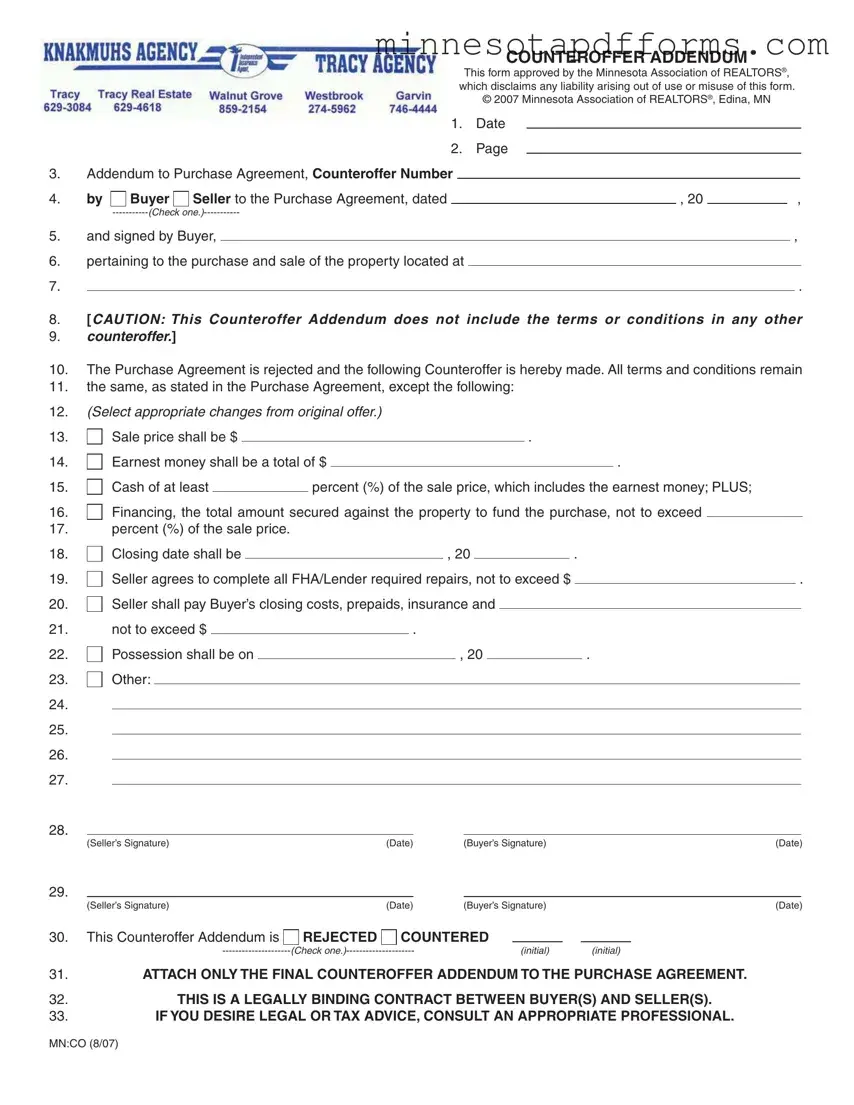 Free Counter Offer Addendum Minnesota Template
