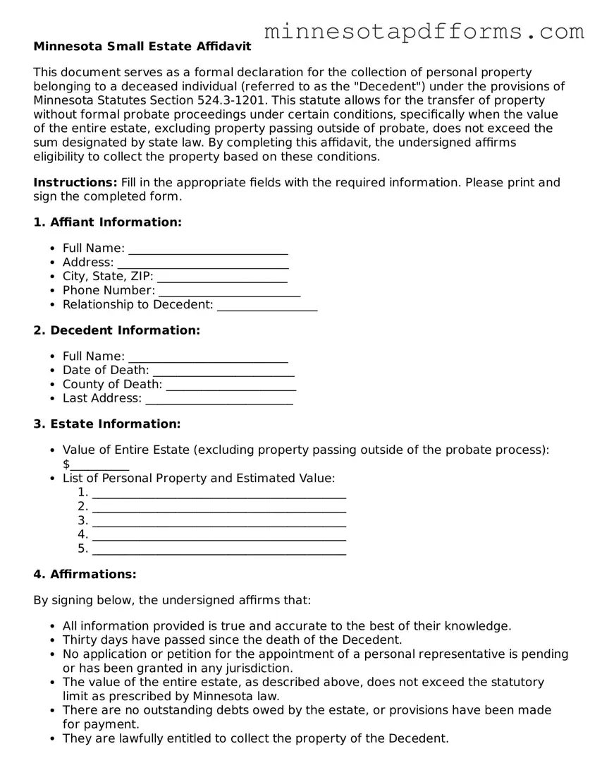  Small Estate Affidavit Template for Minnesota