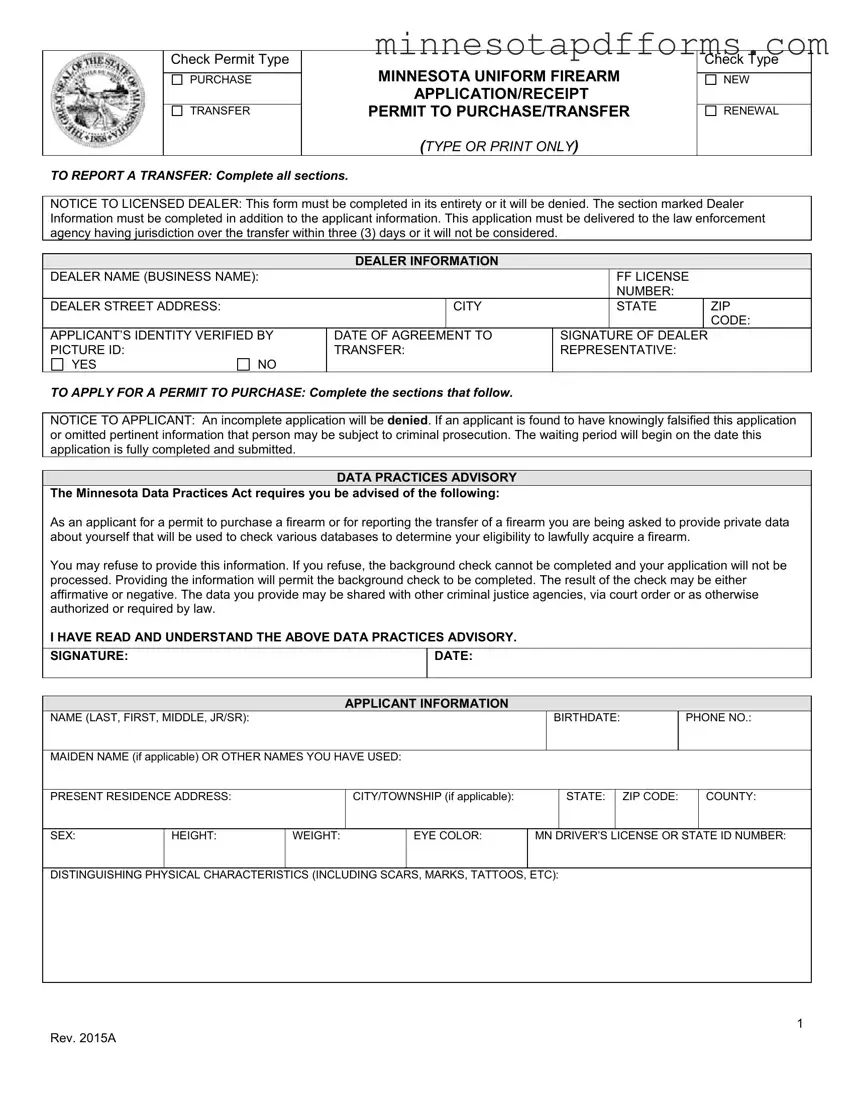 Free Minnesota Application Permit Template