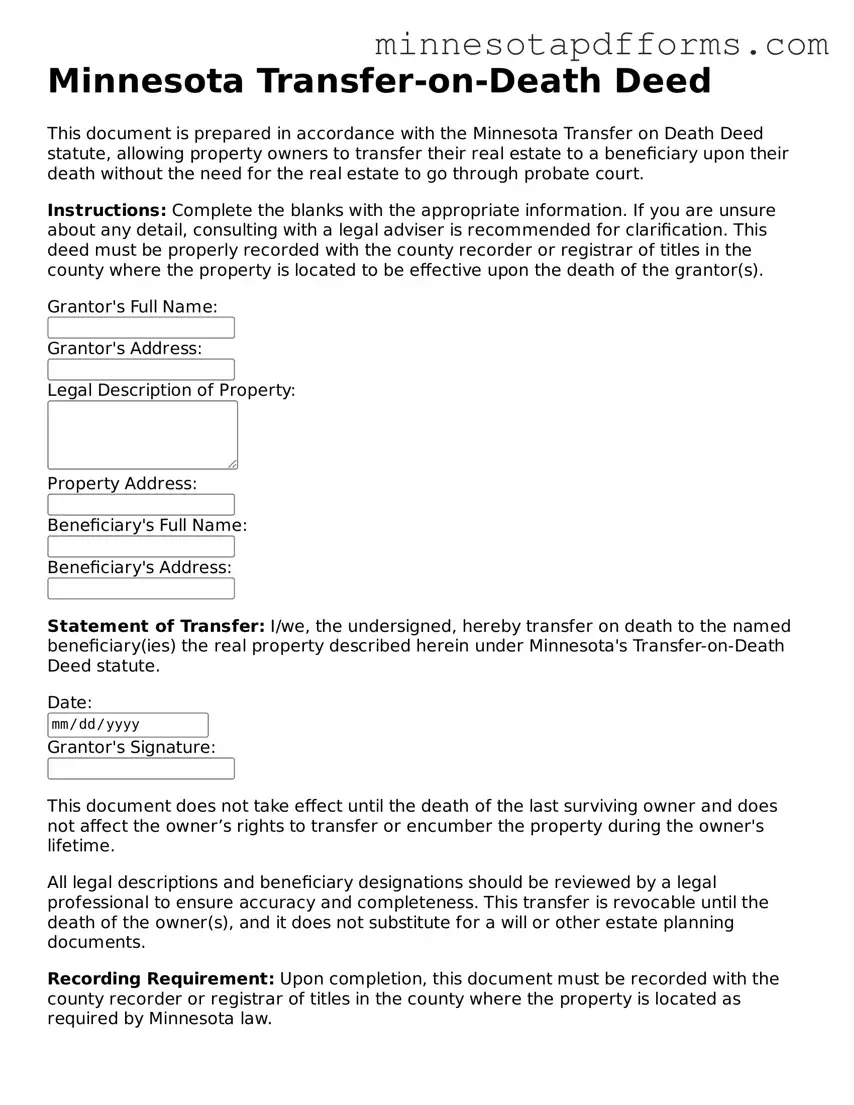  Transfer-on-Death Deed Template for Minnesota