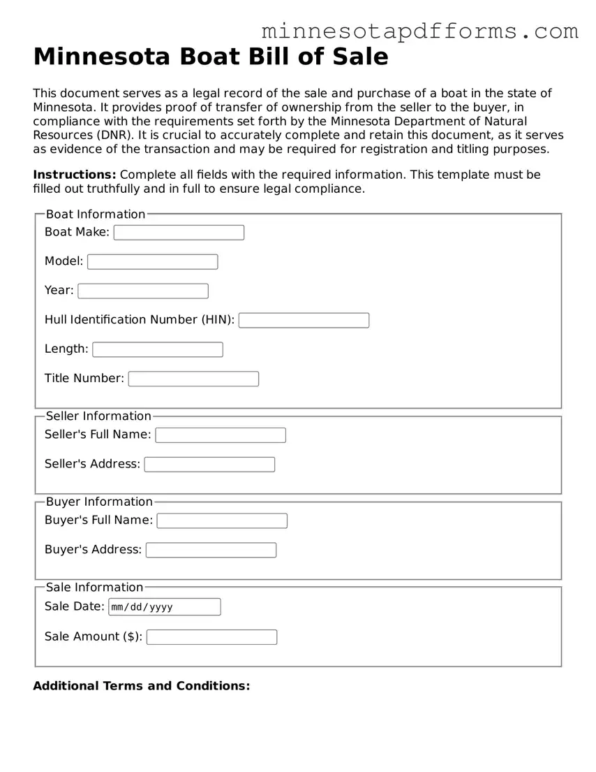  Boat Bill of Sale Template for Minnesota