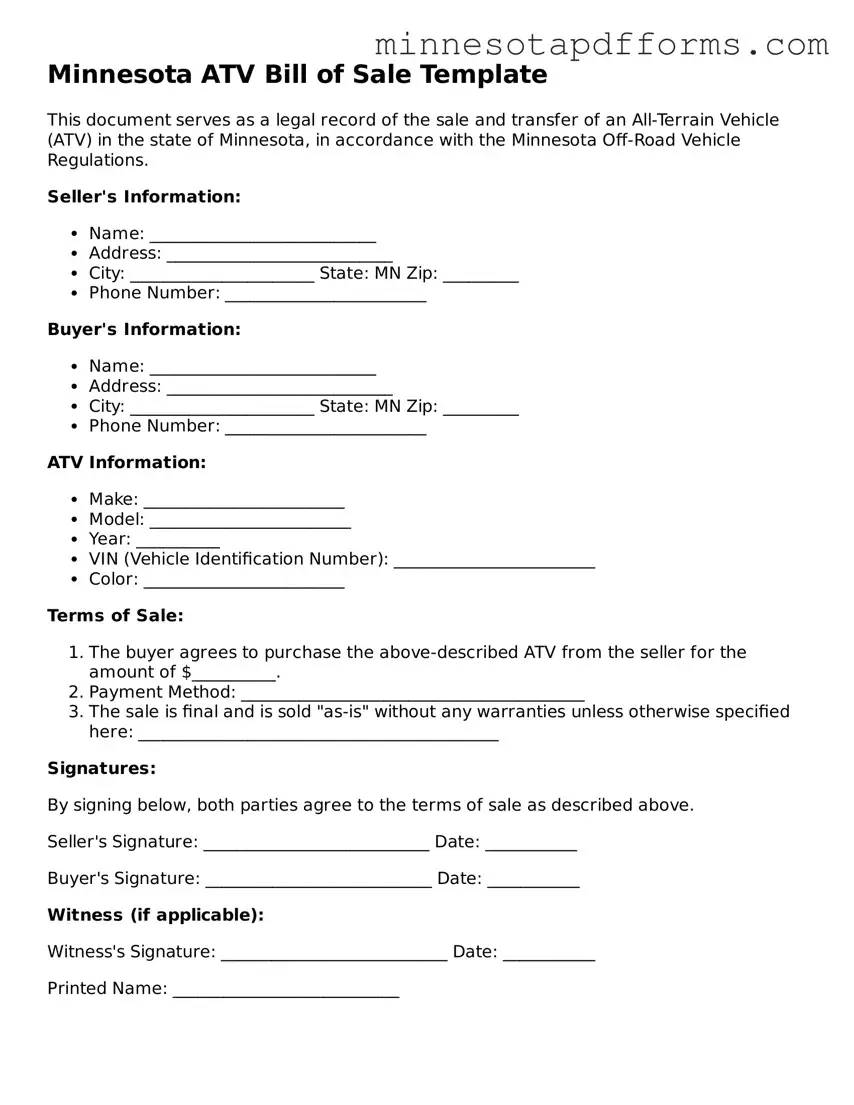  ATV Bill of Sale Template for Minnesota