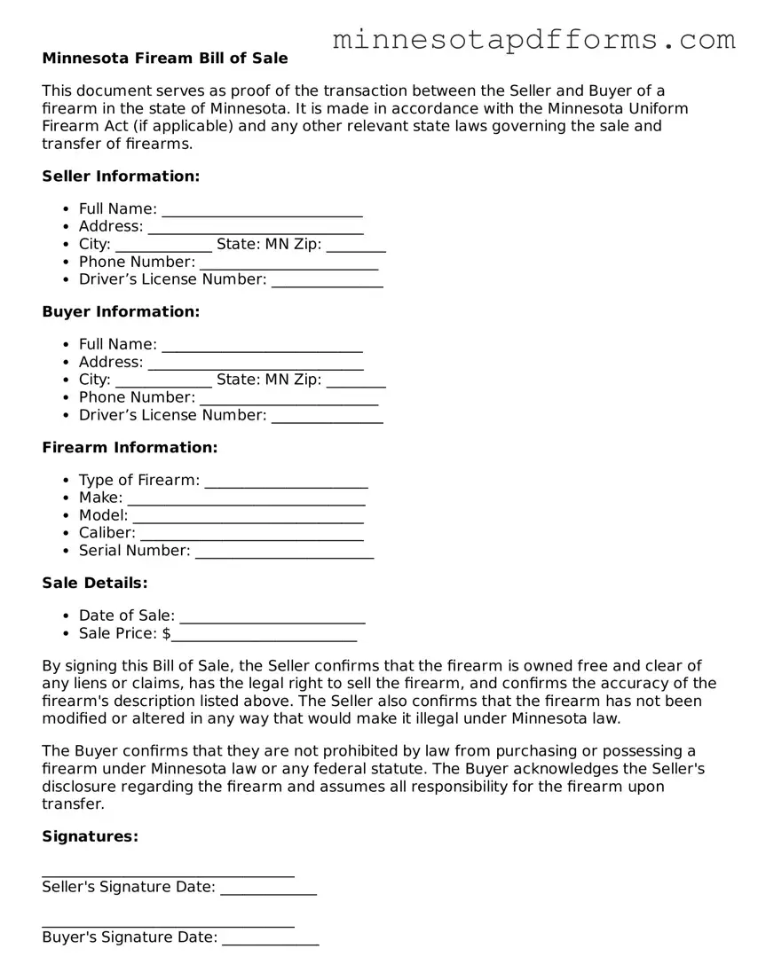  Firearm Bill of Sale Template for Minnesota