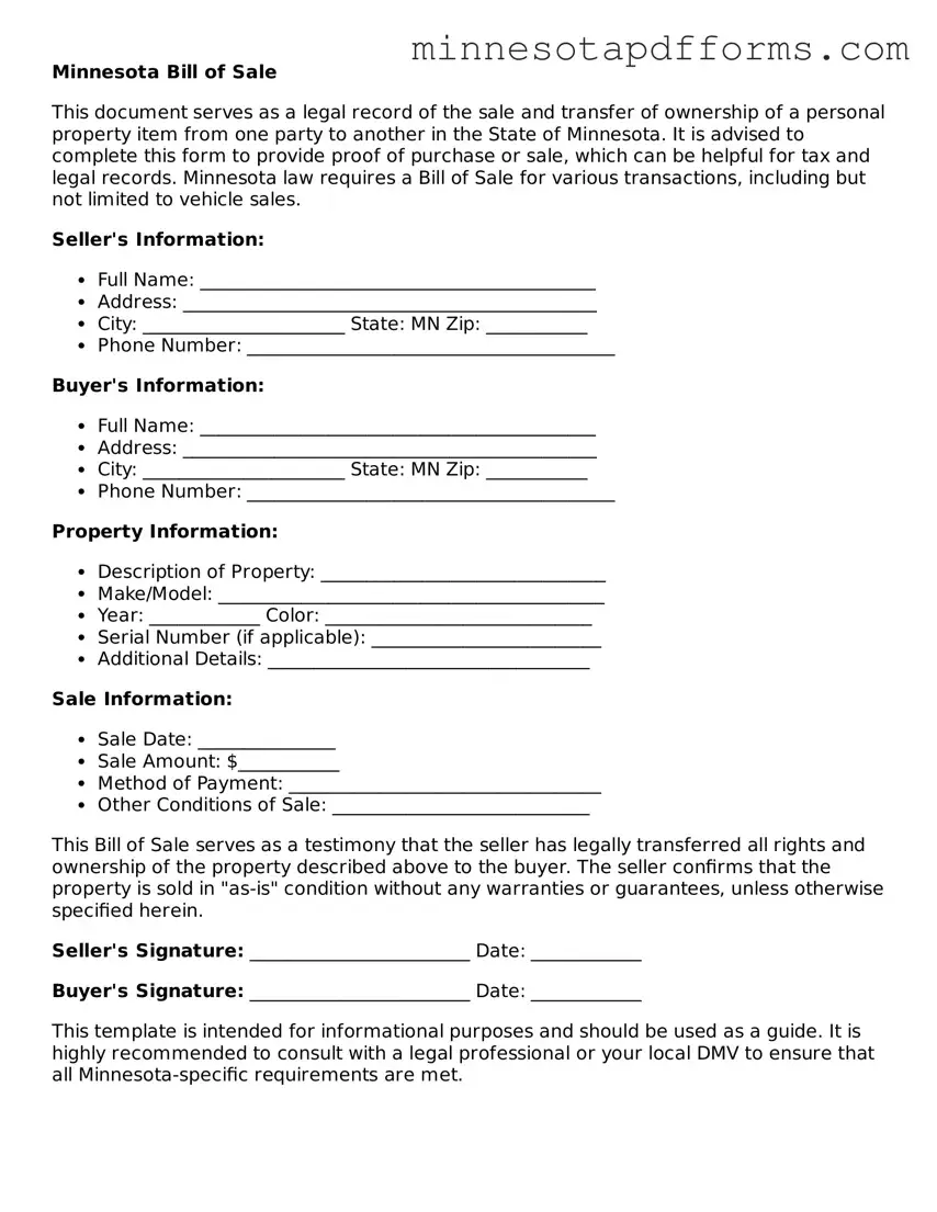  Bill of Sale Template for Minnesota