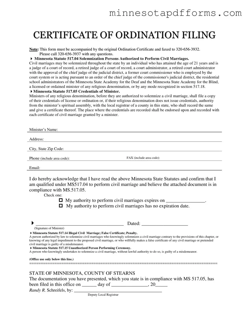 Free Minnesota Certificate Ordination Template