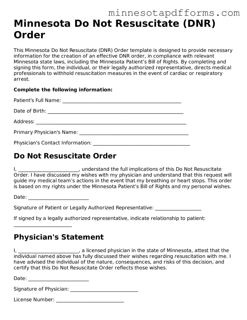  Do Not Resuscitate Order Template for Minnesota