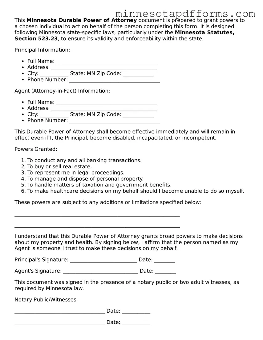 Durable Power of Attorney Template for Minnesota