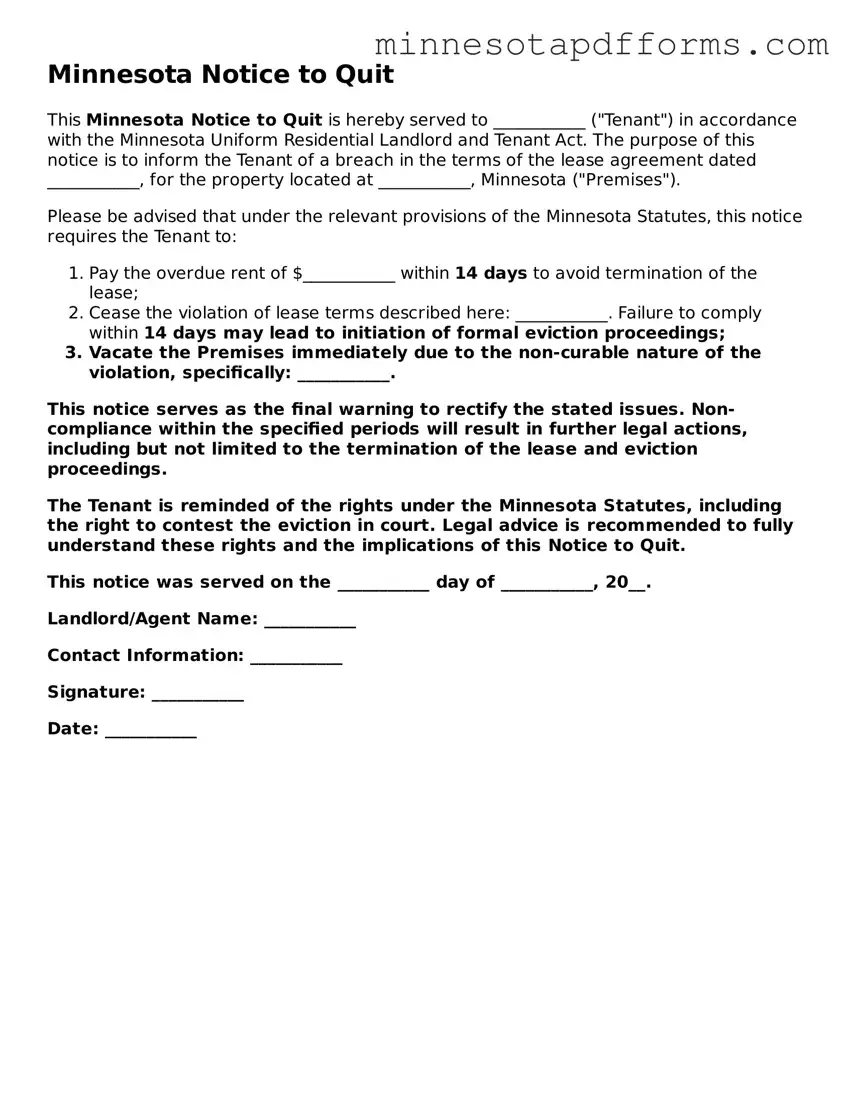  Notice to Quit Template for Minnesota