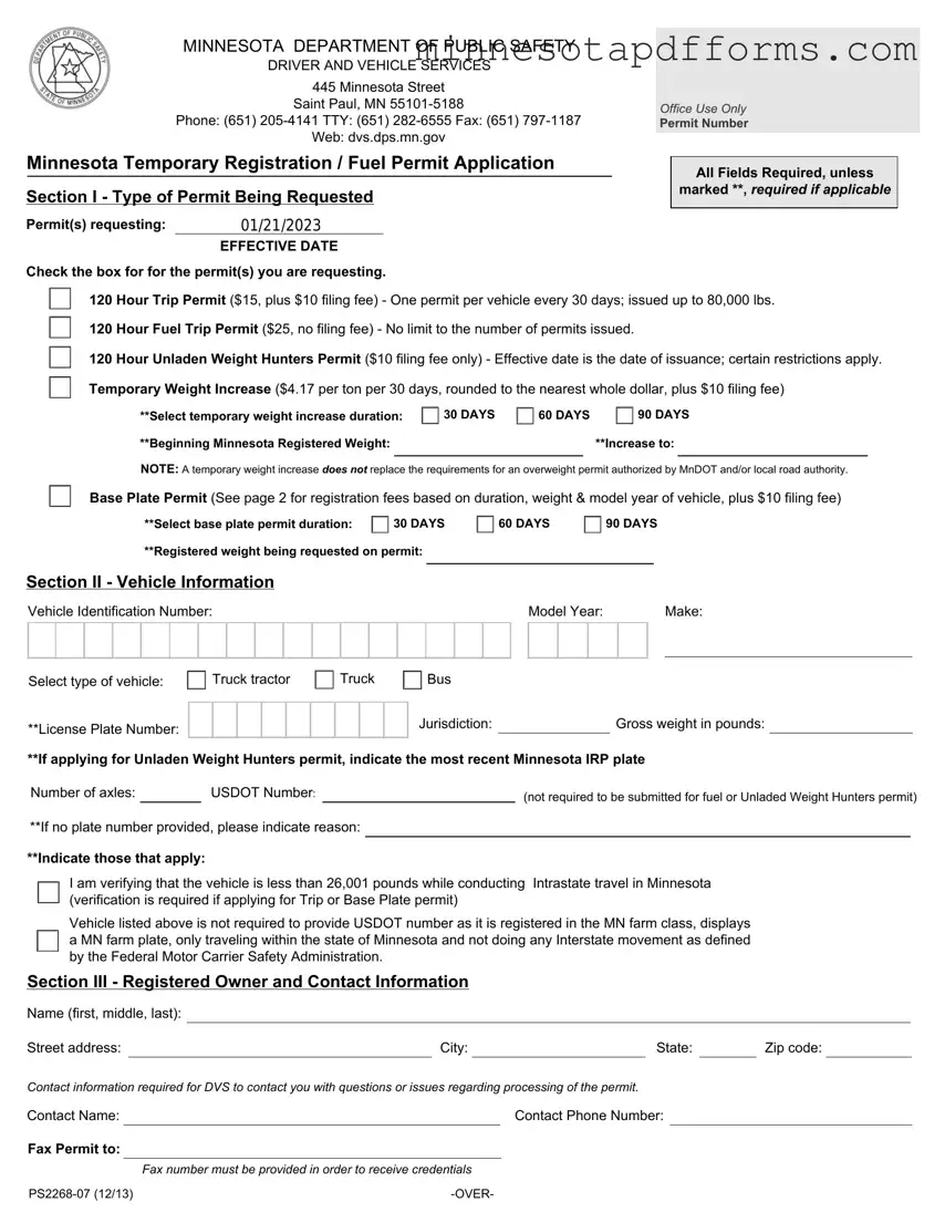 Free Minnesota Fuel Permit Application Template