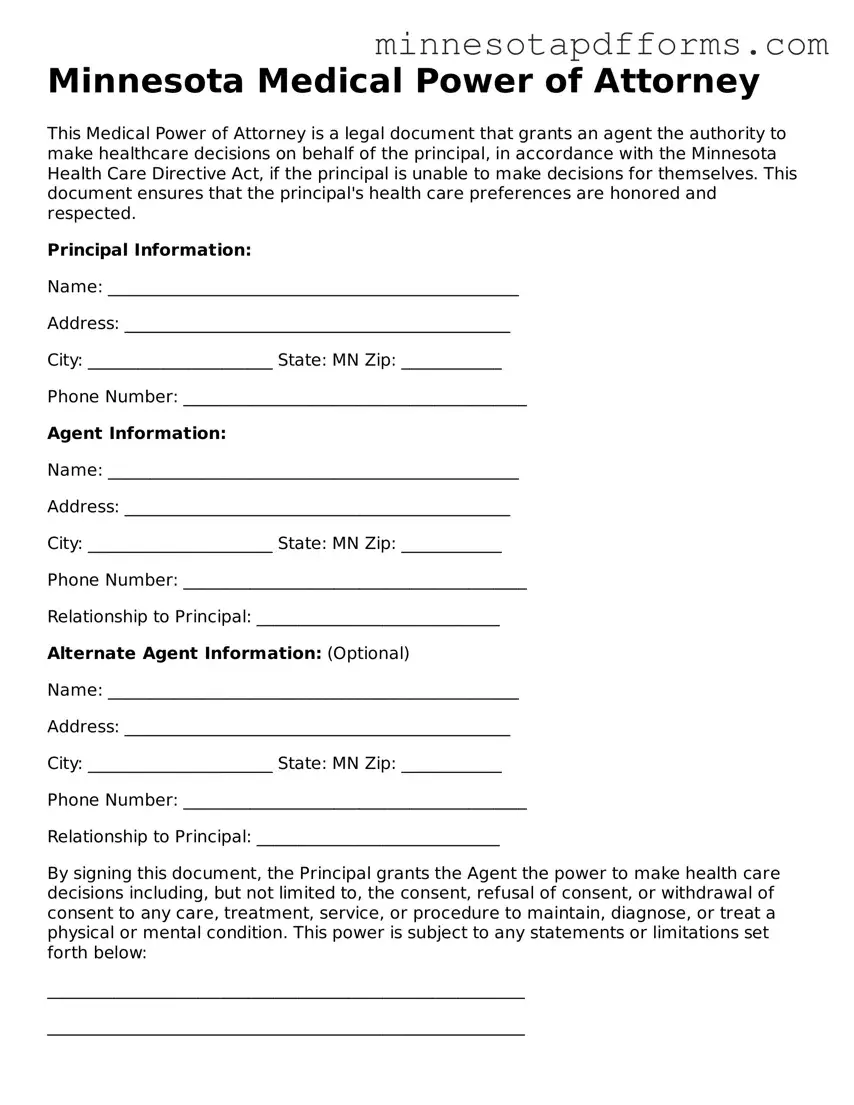  Medical Power of Attorney Template for Minnesota
