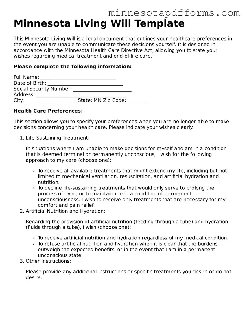  Living Will Template for Minnesota