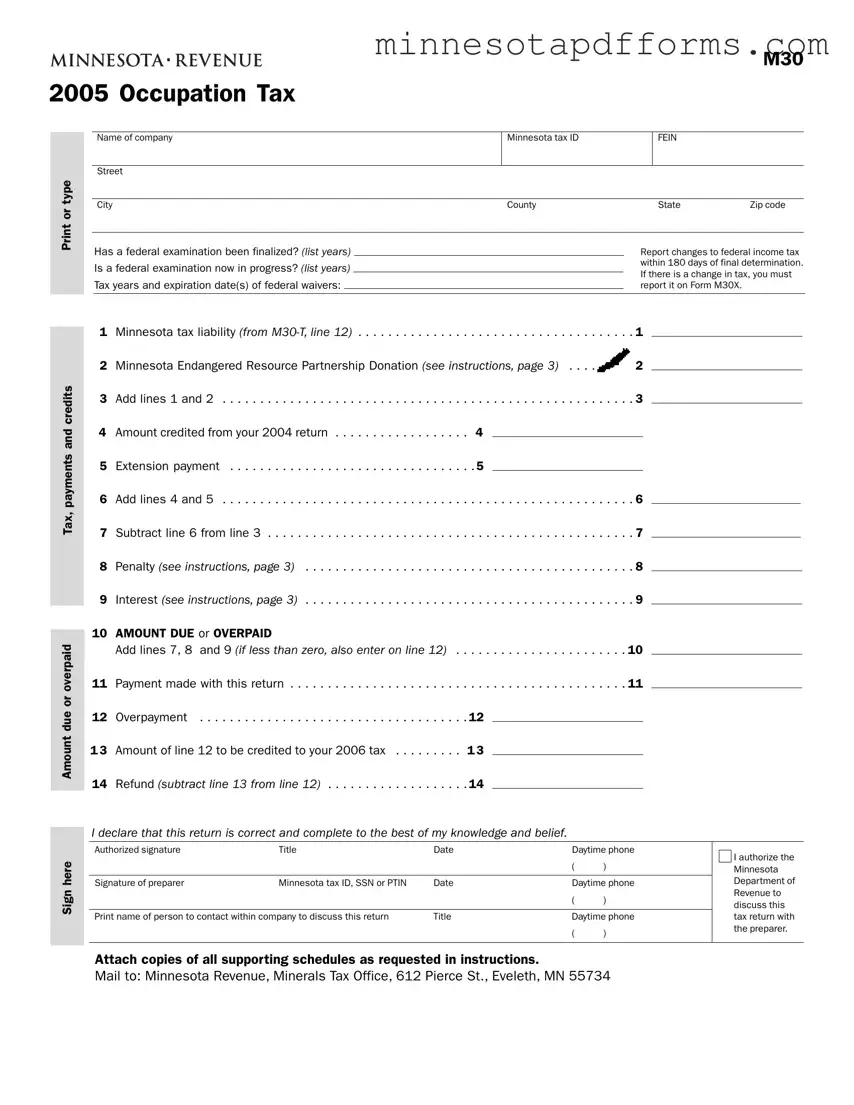 Free Minnesota M30 Template