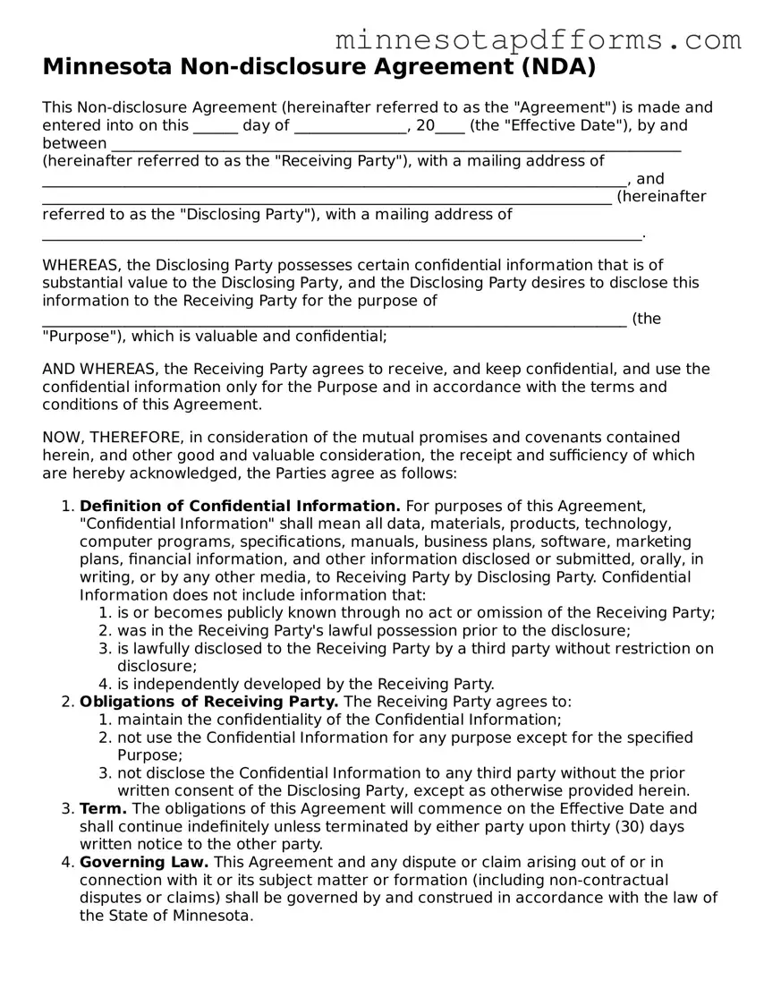  Non-disclosure Agreement Template for Minnesota