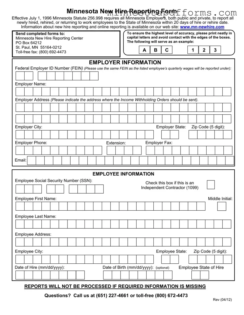 Free Minnesota New Hire Reporting Template