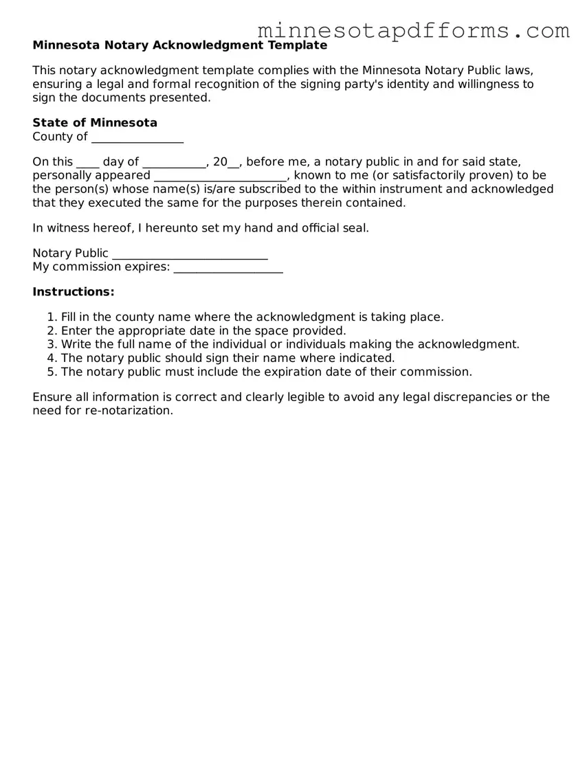  Notary Acknowledgement Template for Minnesota
