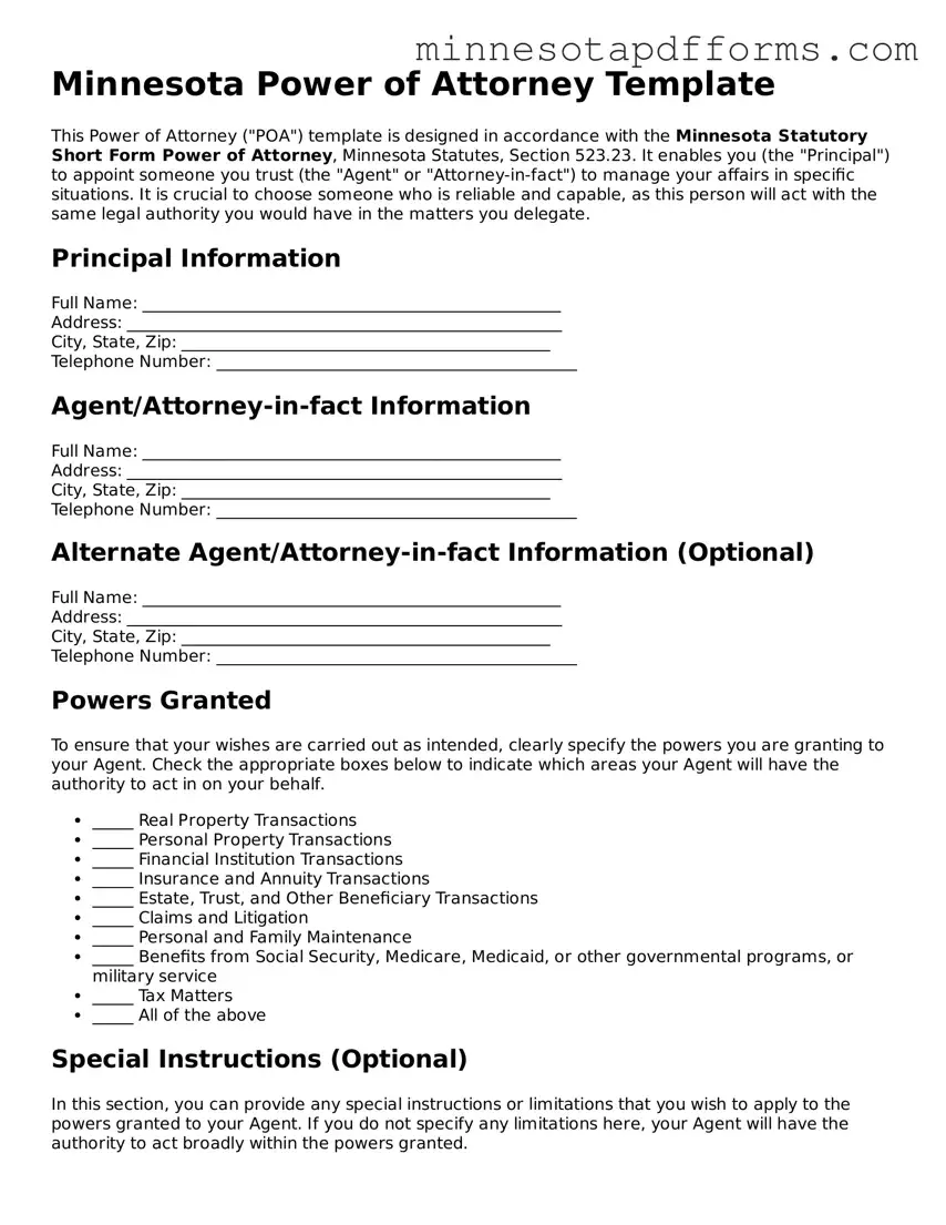  Power of Attorney Template for Minnesota