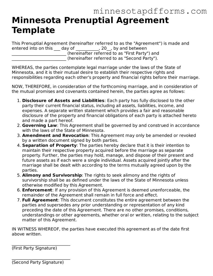  Prenuptial Agreement Template for Minnesota