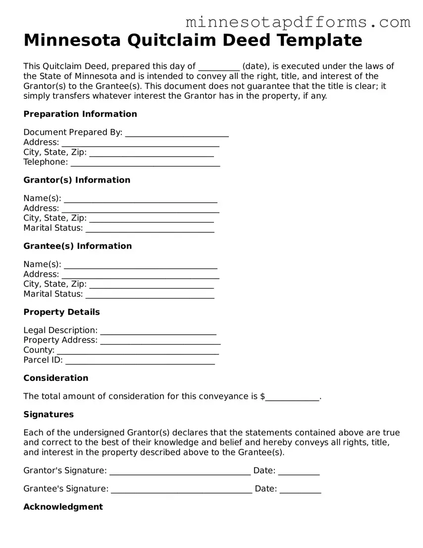  Quitclaim Deed Template for Minnesota