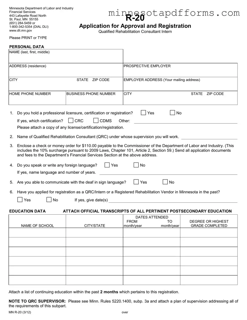 Free Minnesota R 20 Template