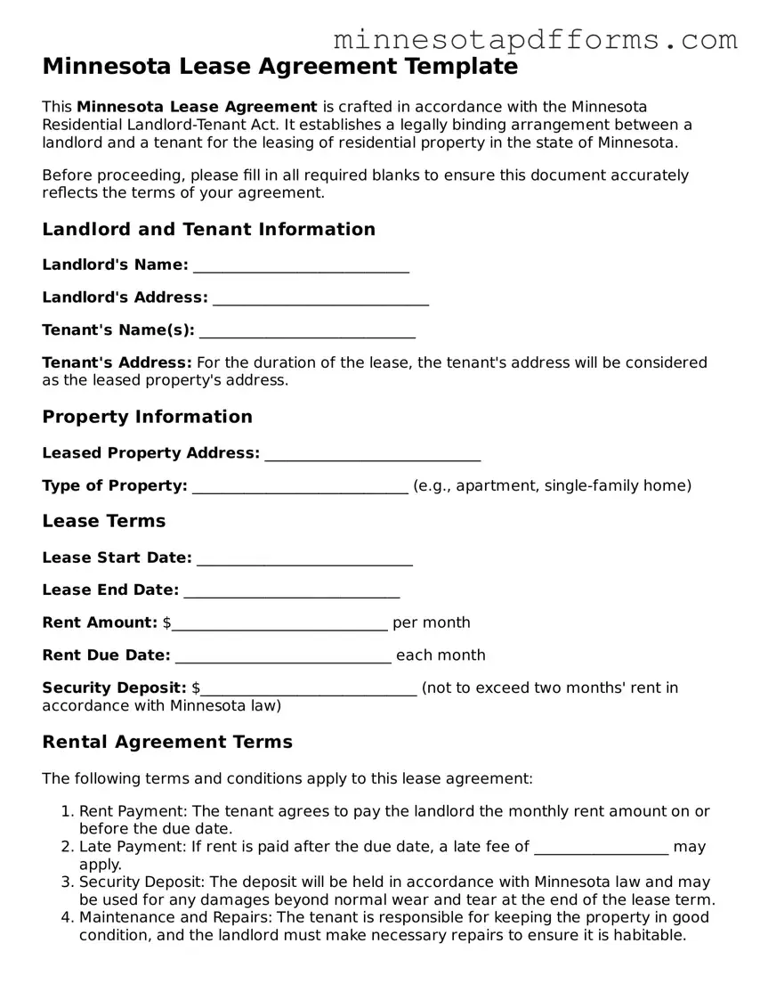  Lease Agreement Template for Minnesota