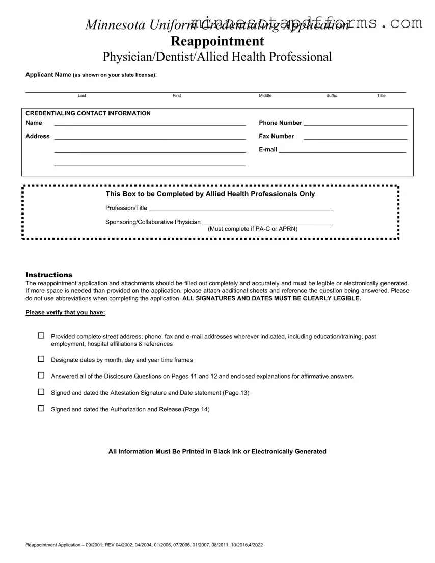 Free Minnesota Uniform Credentialing Application Template
