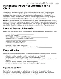  Power of Attorney for a Child Template for Minnesota