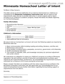  Homeschool Letter of Intent Template for Minnesota