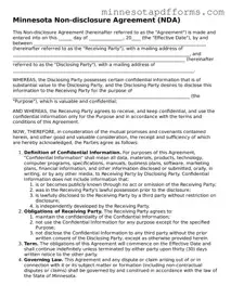  Non-disclosure Agreement Template for Minnesota