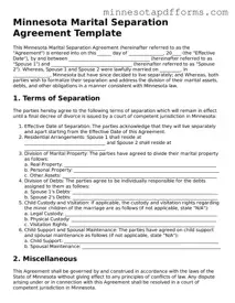  Marital Separation Agreement Template for Minnesota